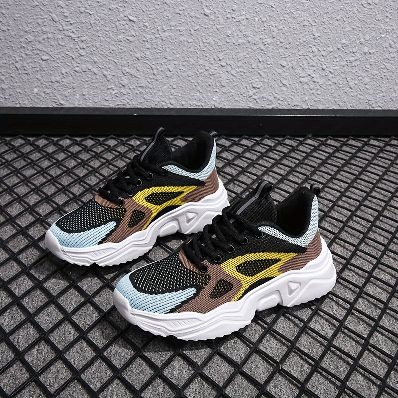 Women's Breathable Knit Sneakers Lace Up Colorblock Shoes