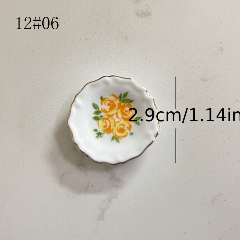 Dollhouse Ceramic Plate with Natural Pattern - Kitchen Props