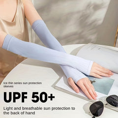 Gradient Ice Sleeve Fingerless Gloves Sun Protection Driving Cycling Long Gloves