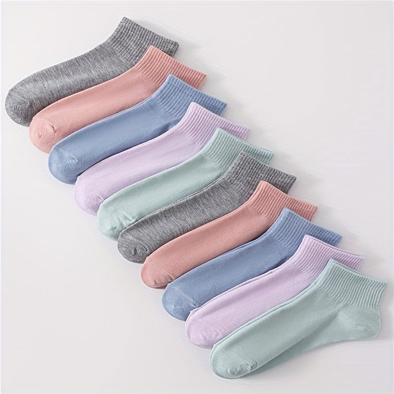 10 Pairs Solid Crew Sports Socks Women's Stockings & Hosiery