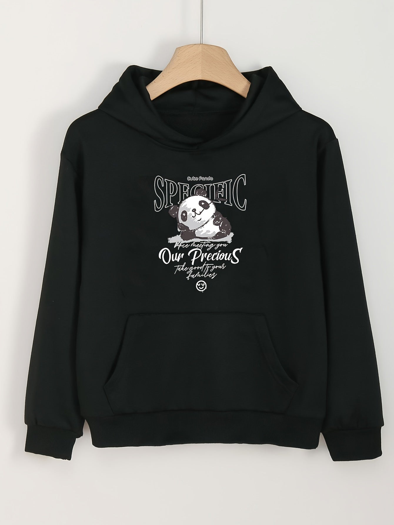 Girls Panda Print Hoodies Comfy Hooded Pullover With Pocket