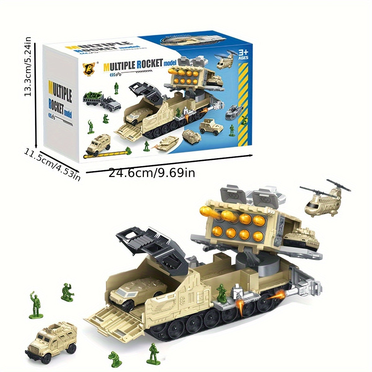 Tank Playset for Kids DIY Assembly Vehicle Toys with Missile Launcher
