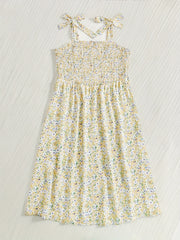Ditsy Floral Print Shirred Tie Shoulder Cami Dress