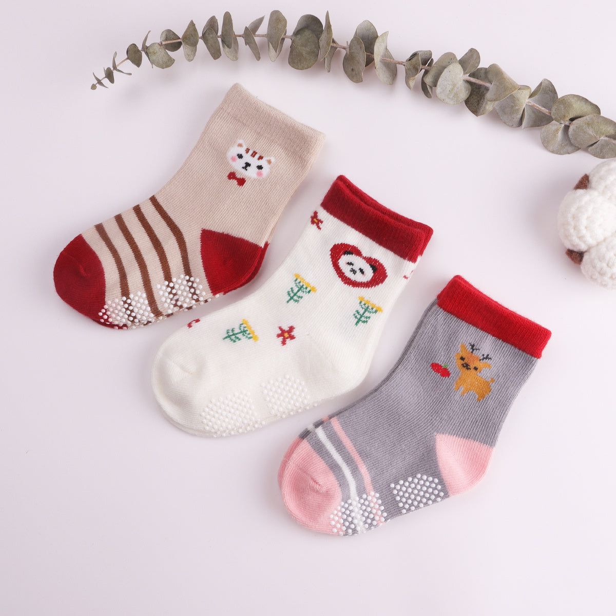 3 Pairs Cartoon Animal Floor Socks Keep Baby Safe & Comfortable