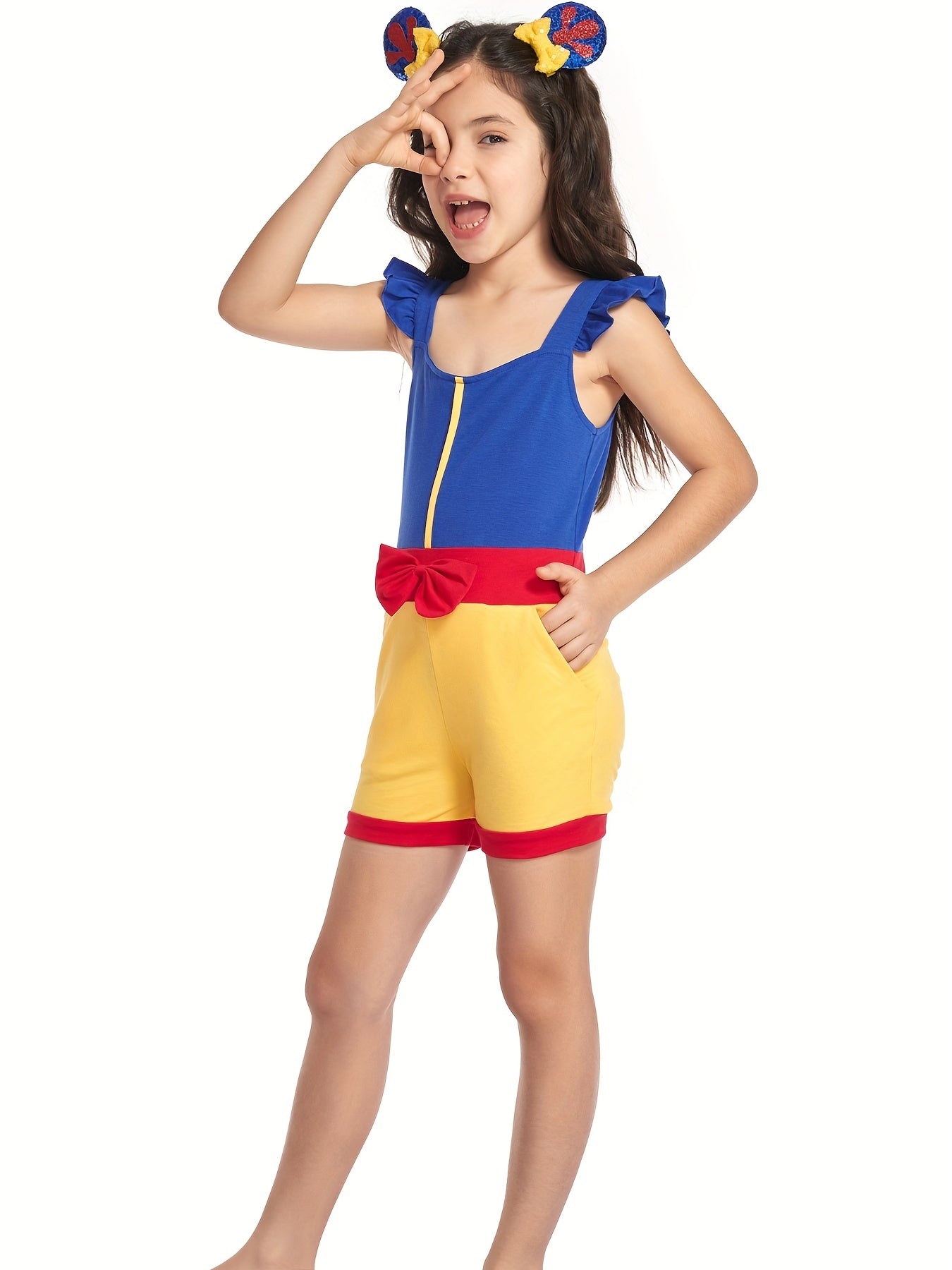Princess Ruffle Sleeve Jumpsuit With Bow Romper for Girls