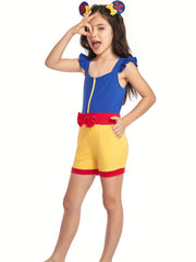 Princess Ruffle Sleeve Jumpsuit With Bow Romper for Girls