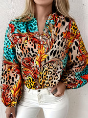 Baroque Print Lantern Sleeve Blouse