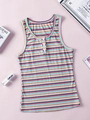Stripe Print Button Front Tank Top for Women