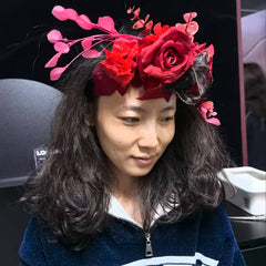 Vintage Floral Bridal Headpiece Red Roses & Pink Flowers Wedding Hair Accessory