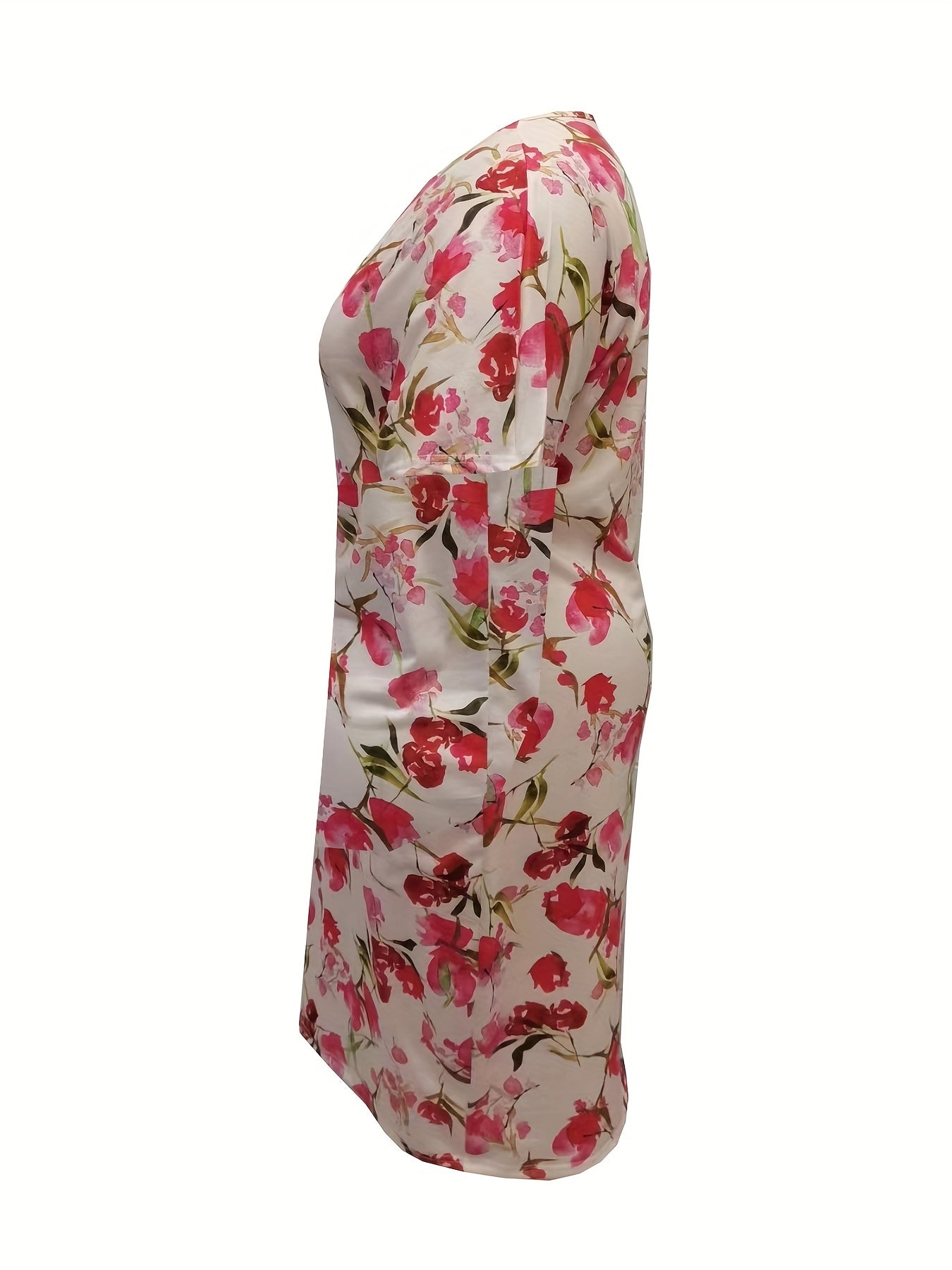 Casual Dress Women's Plus Floral Print Short Sleeve V Neck Dress