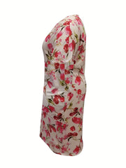 Casual Dress Women's Plus Floral Print Short Sleeve V Neck Dress