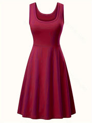 Basic Tank Dress Women's Plus Round Neck Solid Tank Dress