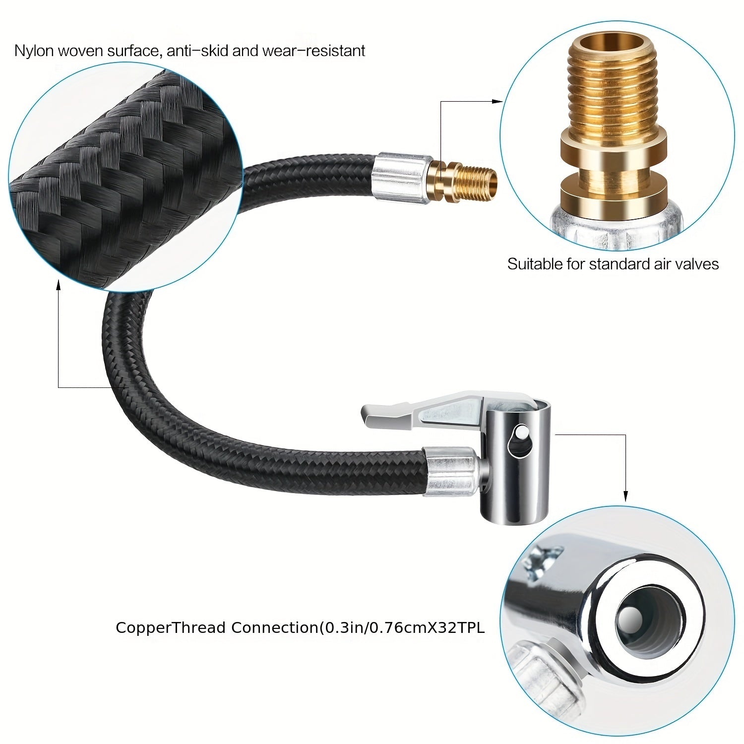 2x Universal Tire Inflation Clamp Quick Connect Hose For Car