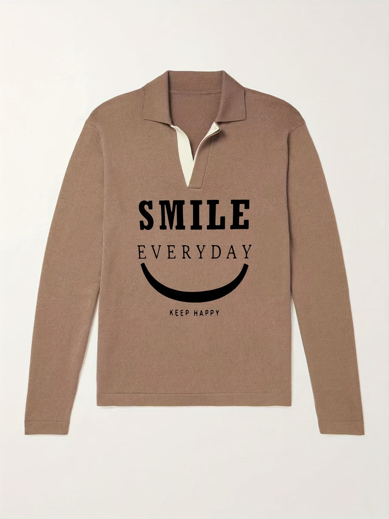 Men's Smile Pattern Knit Polo Sweater