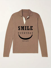 Men's Smile Pattern Knit Polo Sweater