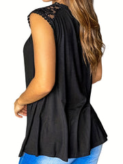 Lace Crew Neck Tank Top Sleeveless Summer Casual Women's Clothing