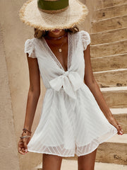 V Neck Tie Front Romper Jumpsuit for Summer