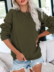Loose Crew Neck Sweatshirt Solid Long Sleeve Pullover Women's Clothing