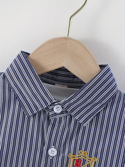 Boys Striped Casual Short Sleeve Lapel Shirt for Summer