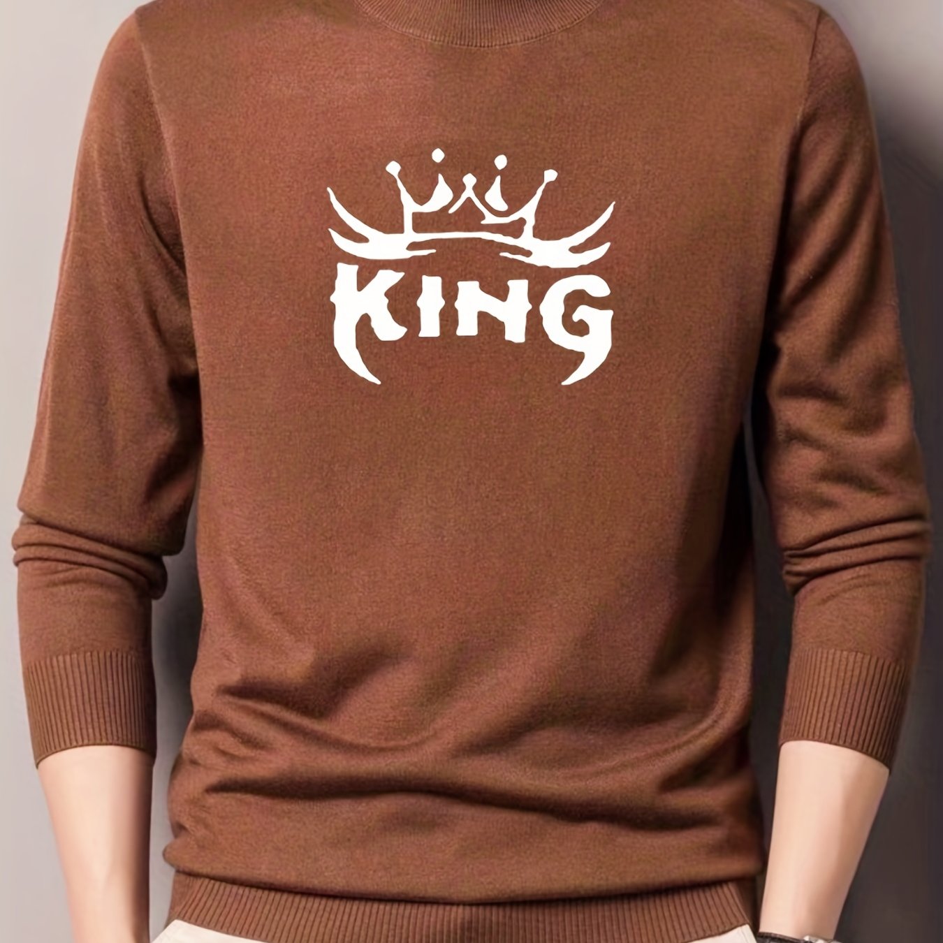 KING Knitted Sweater Men's Casual Warm Crew Neck Pullover