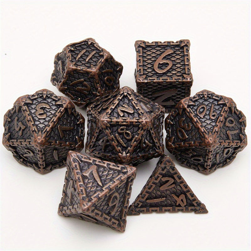 Dragon Scale Metal Dice Set 7-Piece Gift Set Rose Golden Purple