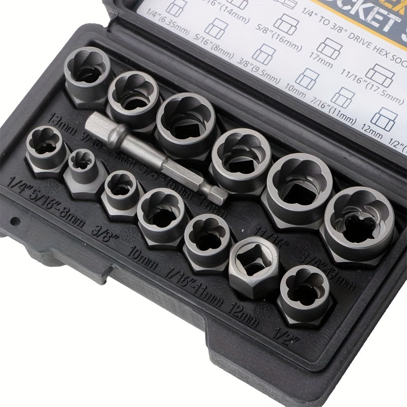 14-Piece Impact Bolt & Nut Remover Set - Cr-Mo Bolt Extractor Tool Set