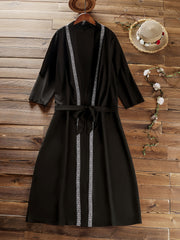 Boho Dress Women's Plus Geometric Trim V Neck Robe Dress