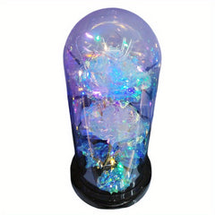 USB Powered Colorful Lights & Double Rose with Golden Leaves