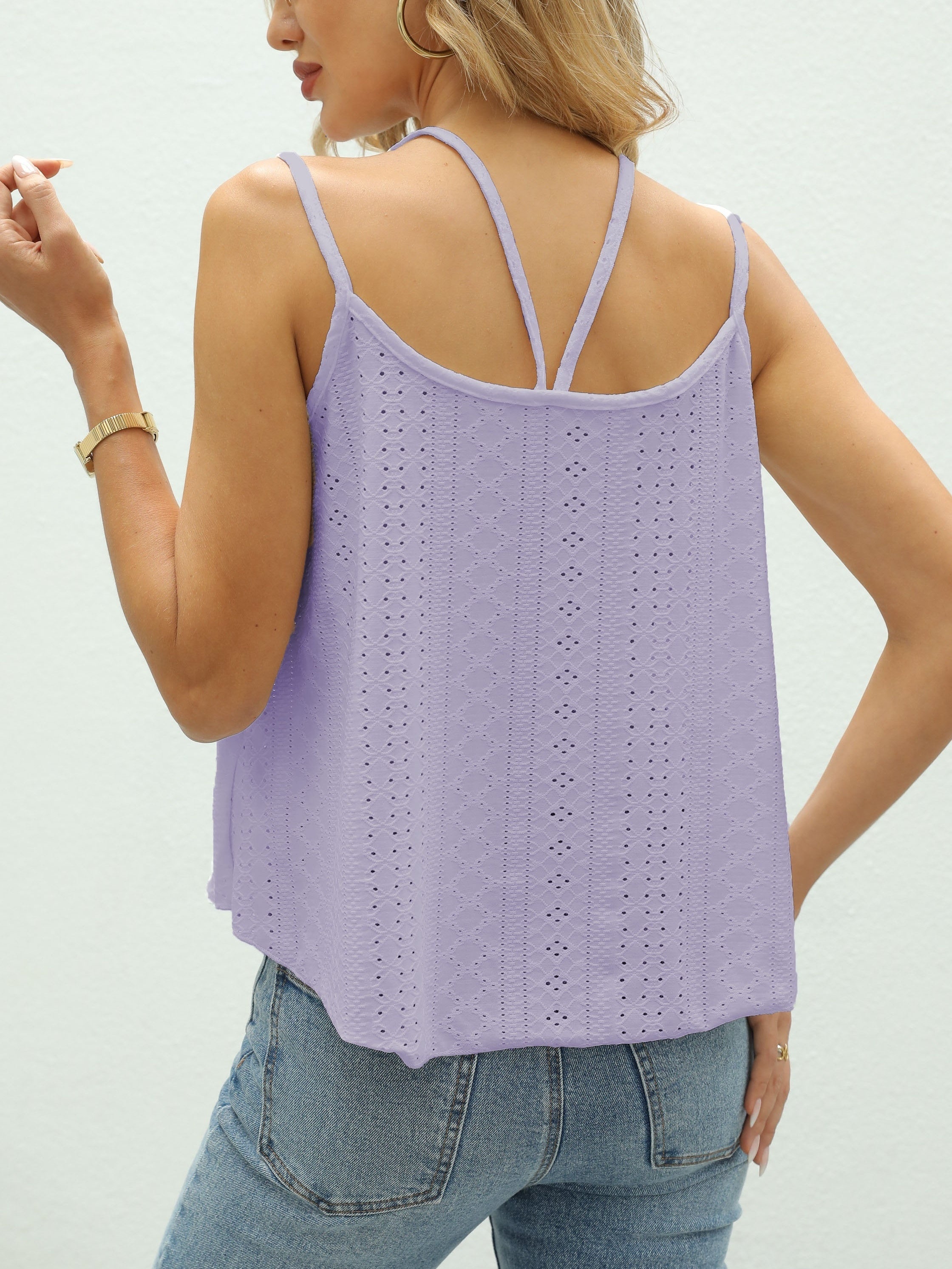Eyelet Double Spaghetti Strap Cami Top for Summer