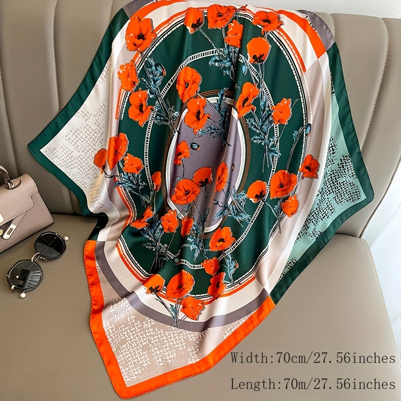 70 0cm Plant Printed Silk Square Scarf