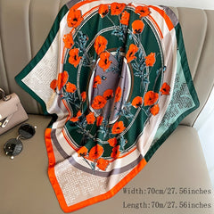 70 0cm Plant Printed Silk Square Scarf