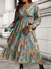 Paisley Print Maxi Dress with Ruffle Trim