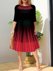 Women's Plus Ombre Geometric Print Long Sleeve A-line Dress