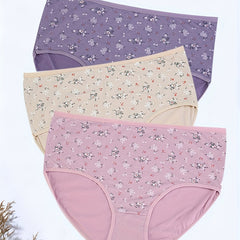3 Pack Plus Size Women's Ditsy Floral Print Underwear Set