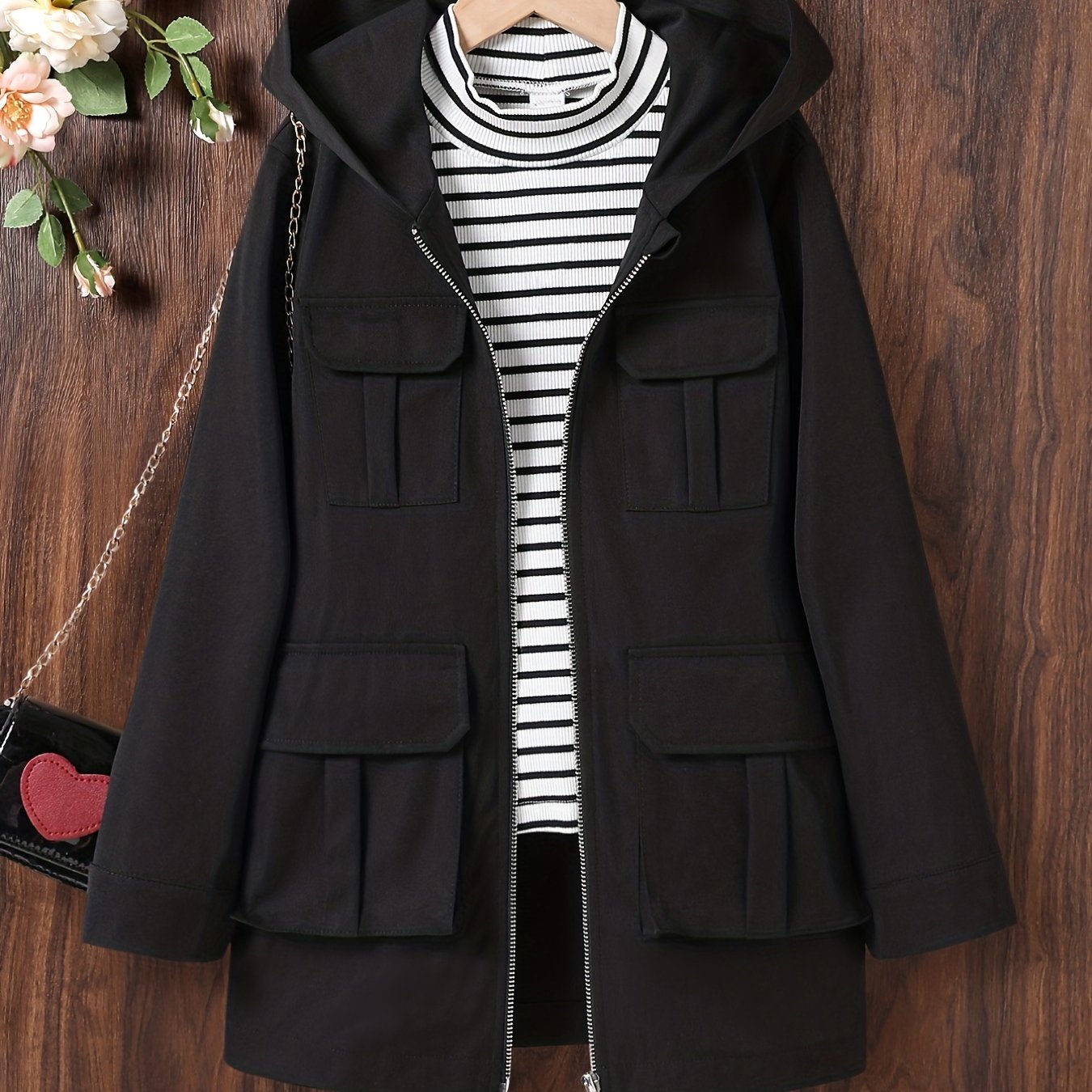 Kid Girls Hoodies Long Length Casual Hooded Zip Up Jacket
