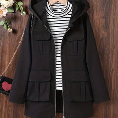Kid Girls Hoodies Long Length Casual Hooded Zip Up Jacket