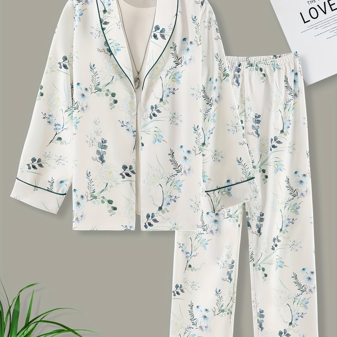 Floral Lounge Set Long Sleeve Top & Pants Women's Loungewear