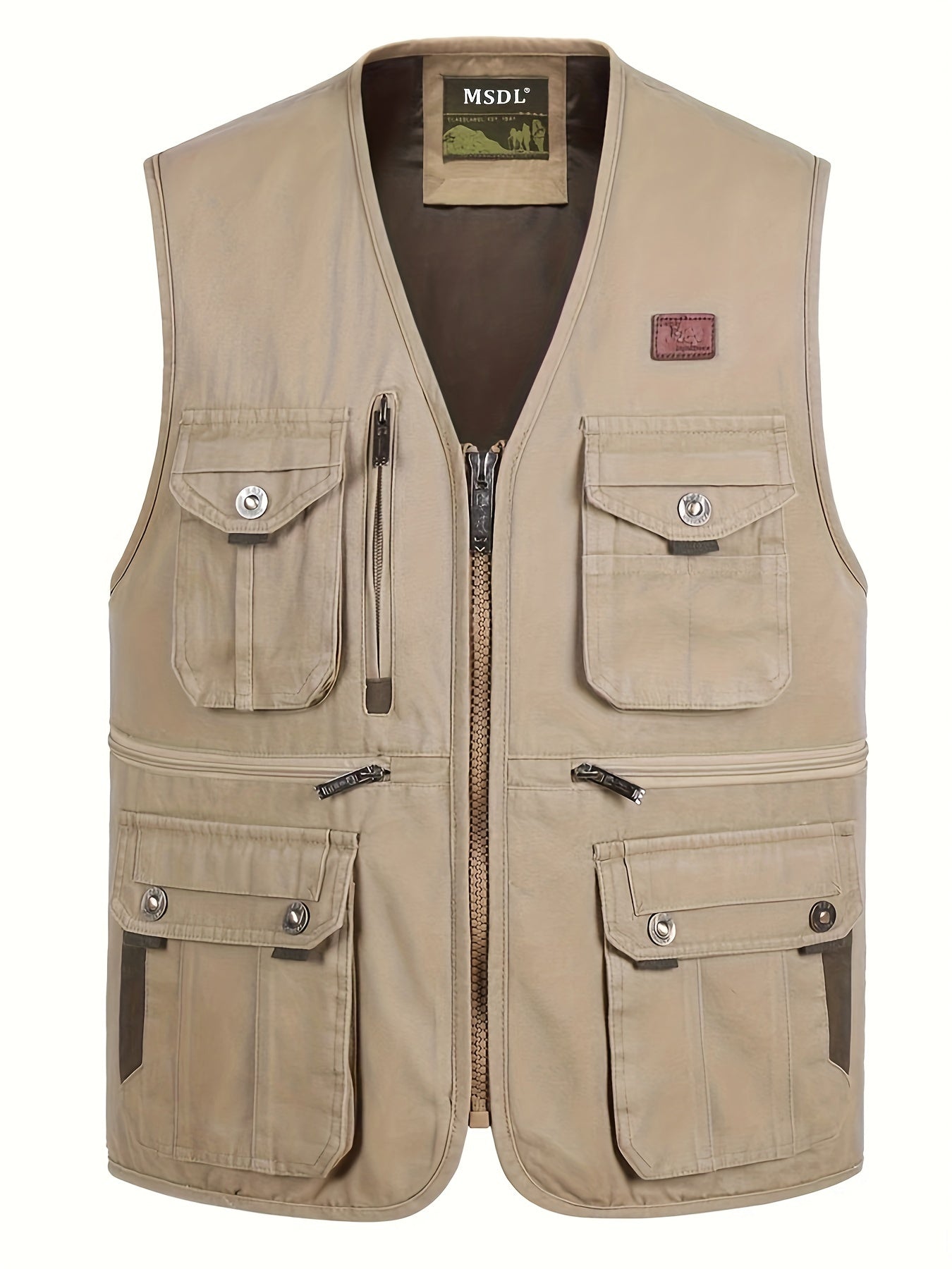 Zipper Pockets Cotton Cargo Vest Men's Casual Outwear Zip Up Vest