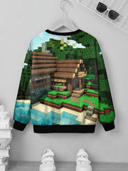 Pixel House Print Kid's Sweatshirt Unisex Pullover