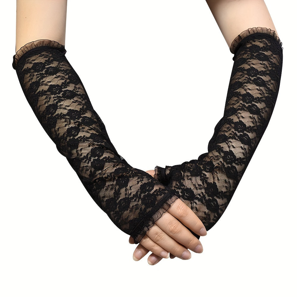 Lace Ruffles Sleeves Long Gloves for Women