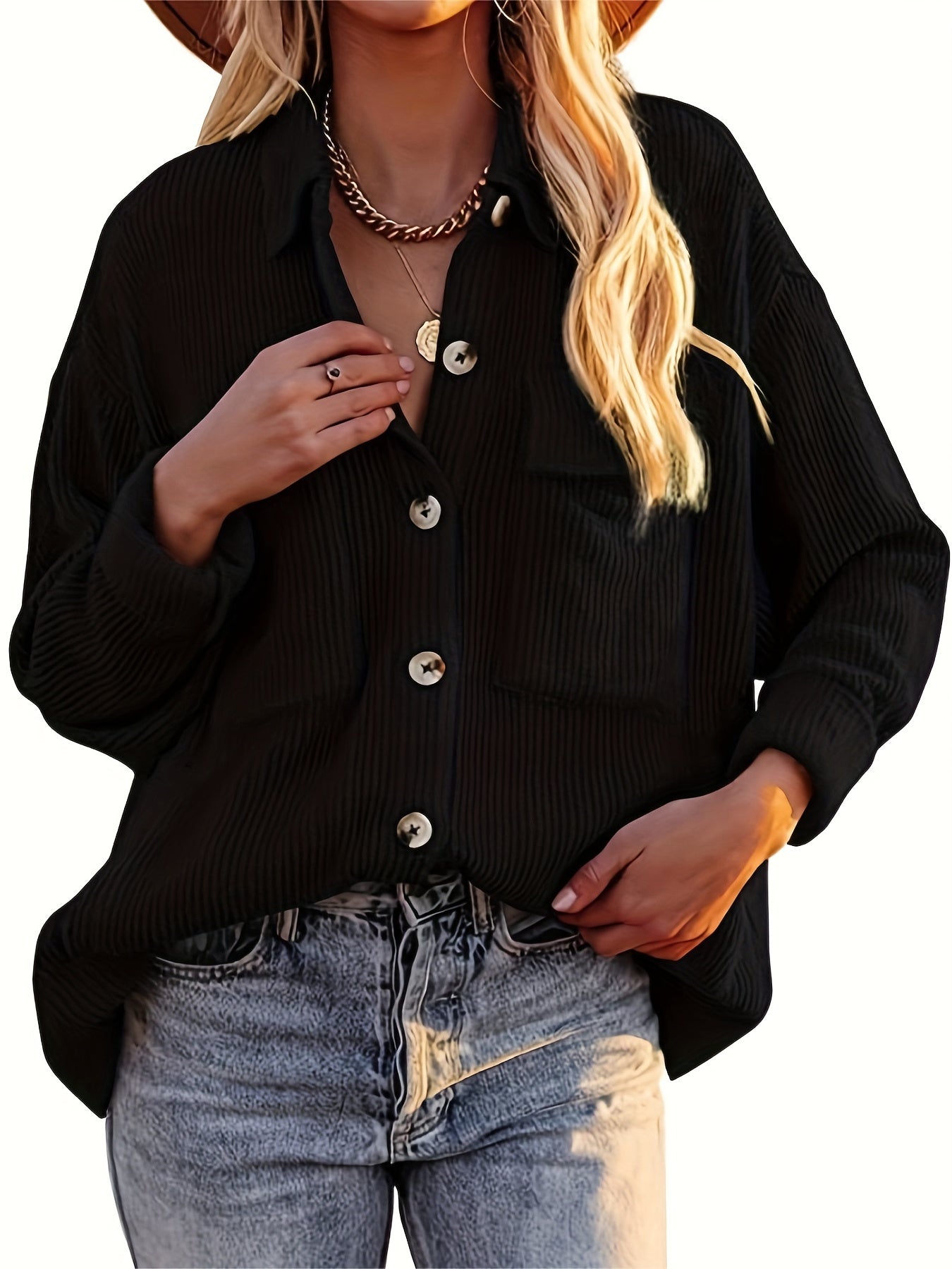 Corduroy Jacket Women's Casual Long Sleeve Jacket for Fall & Winter