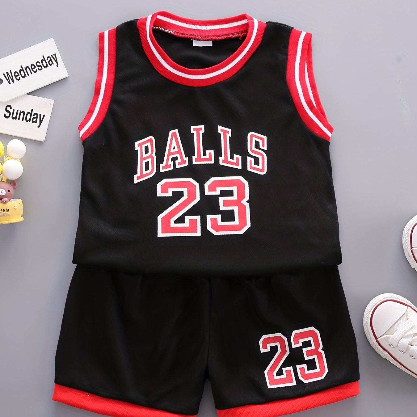 Boys Basketball Number Graphic Tank Top & Shorts Set for Summer