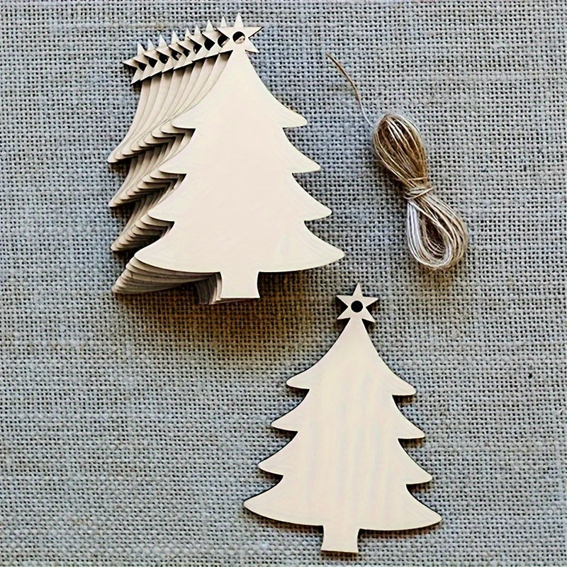 10pcs Wooden Christmas Tree Pendant DIY Wood Crafts For Decorations