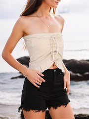 Sexy Drawstring Knit Tube Top Casual Strapless Sleeveless Summer Loose Tube Top