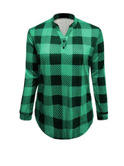 Gingham Print Button Long Sleeve Blouse