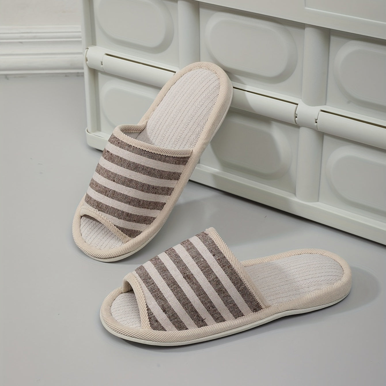 Men's Open Toe Striped House Slippers Cozy Anti-Skid Shoes
