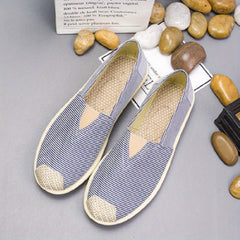 Women's Striped Canvas Slip-On Outdoor Shoes Lightweight Walking Shoes