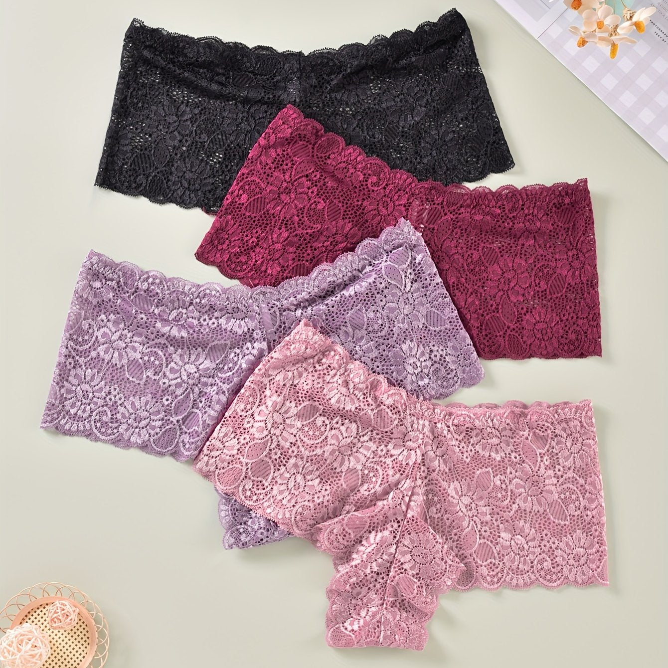 4 Pack Plus Size Romantic Lace Briefs Set