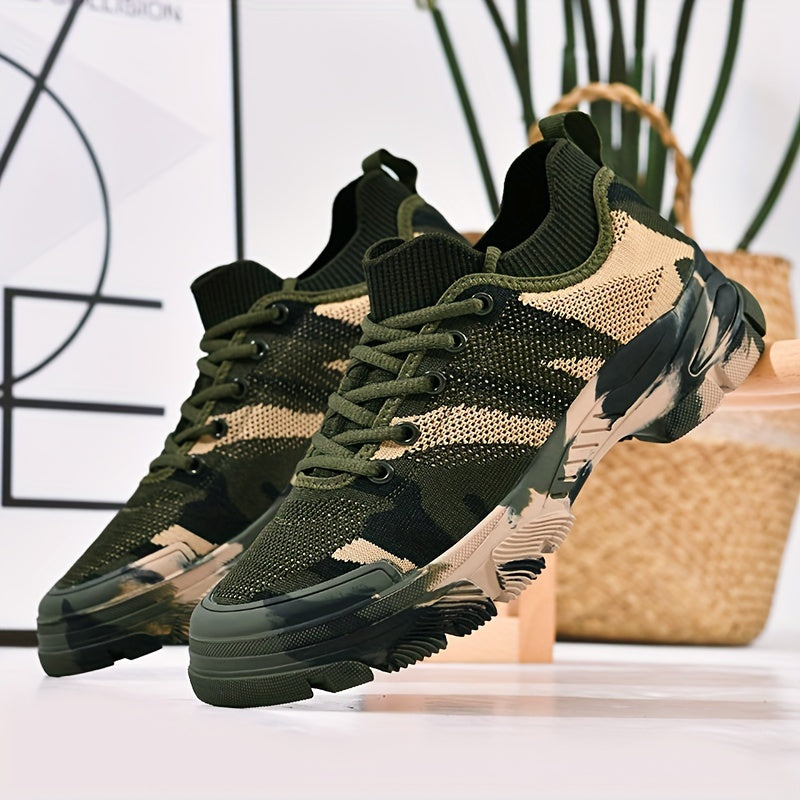 Men's Camo Woven Knit Sneakers Soft Sole Lace Up Shoes