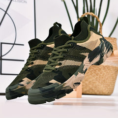 Men's Camo Woven Knit Sneakers Soft Sole Lace Up Shoes